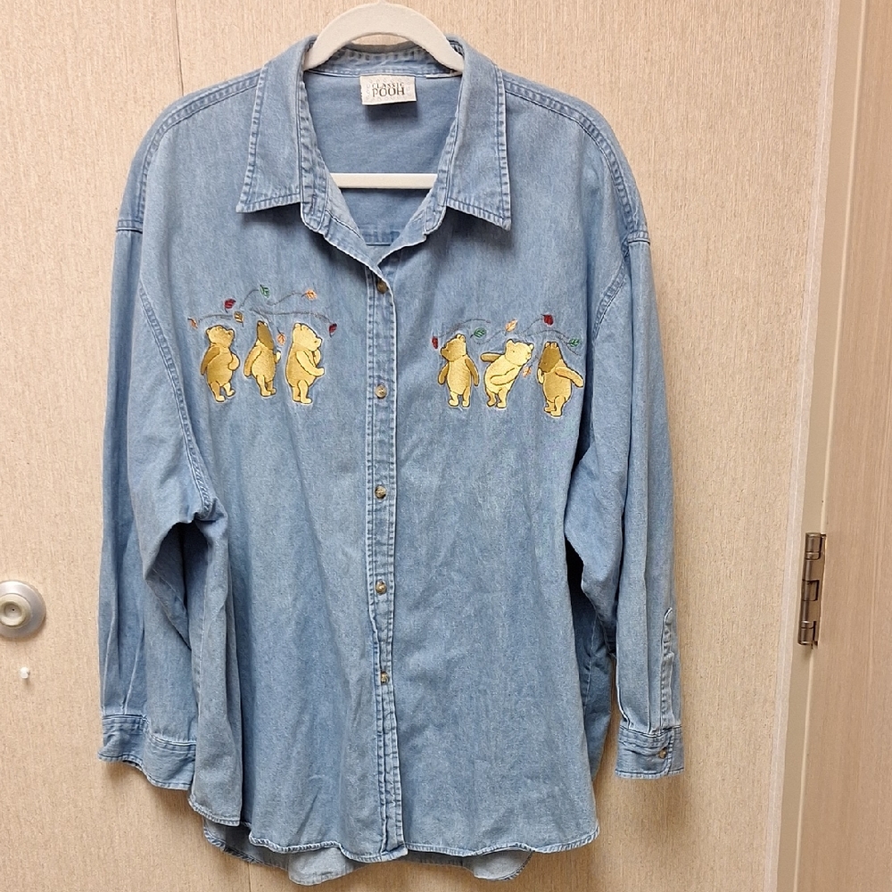 Classic Pooh Denim Shirt with Bear Embroidery
